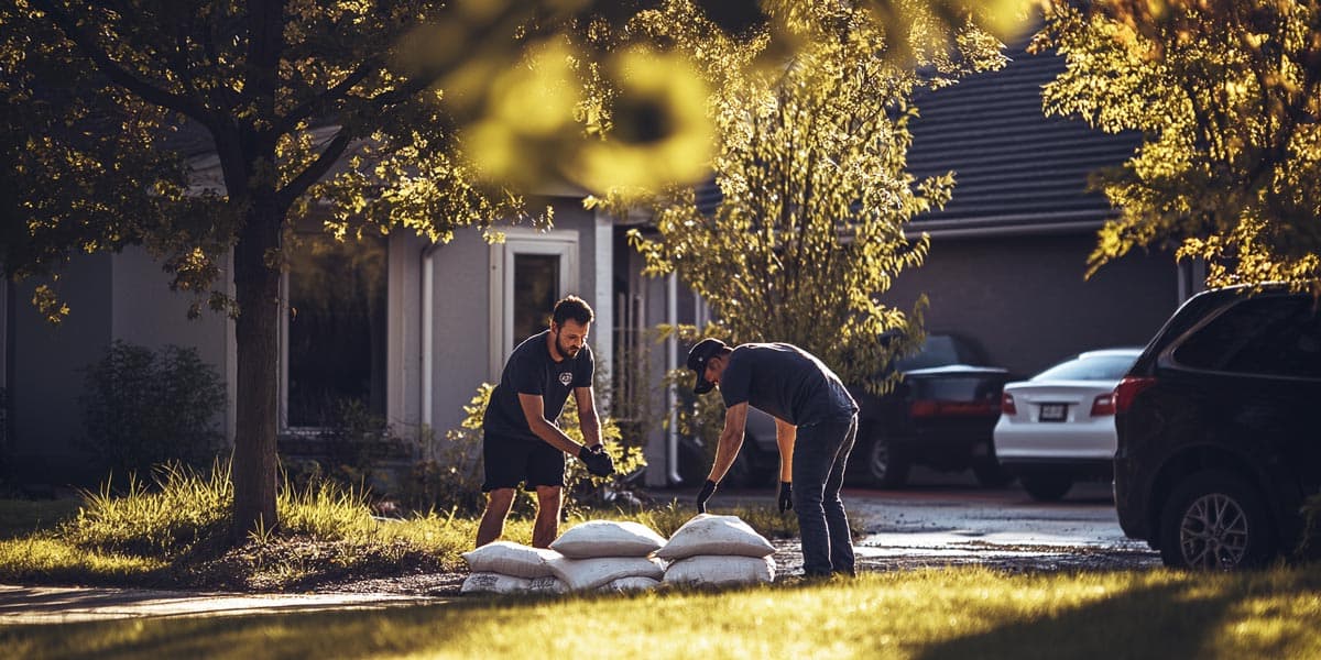 men–placing-sandbags-on-lawn