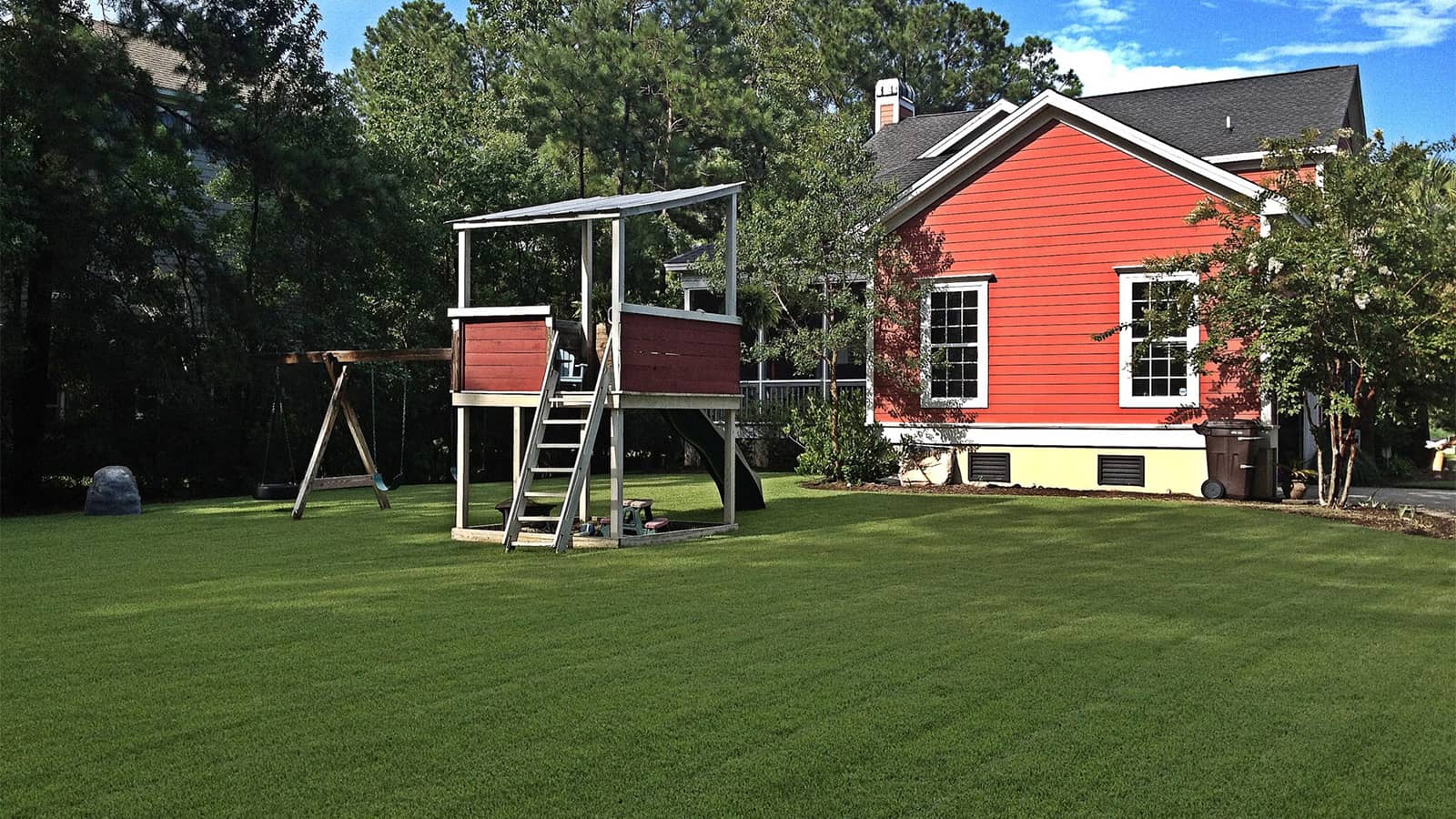 Empire Zoysia Grass Back Yard Of Home Lawn Play Ground Red House