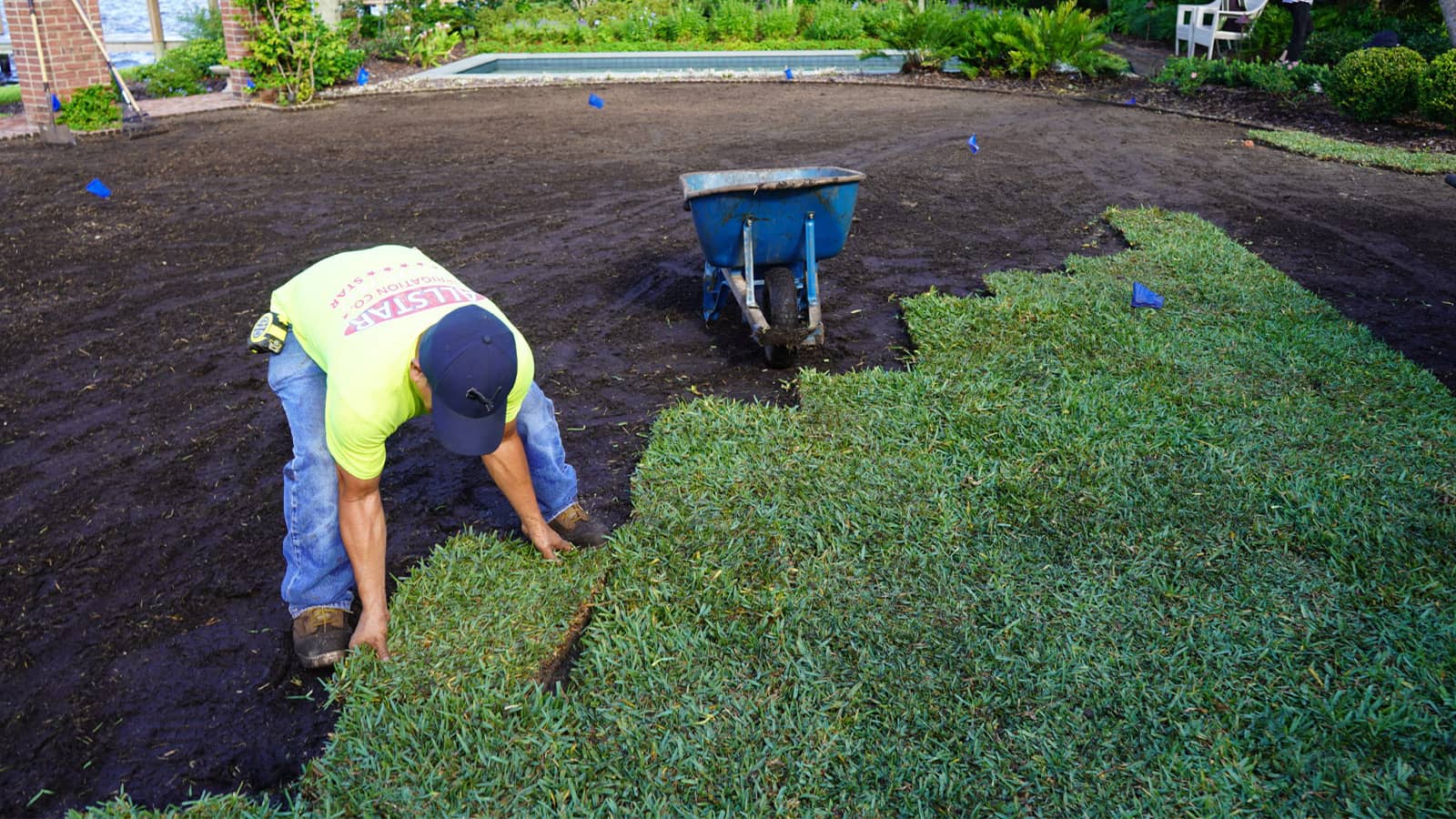 Man Laying Sod Citrablue St Augustine